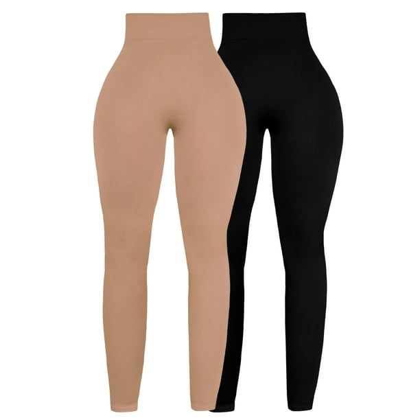 Pack de 2 Piezas Leggins Térmicos De Mujer Legging Faja Mallas Afelpadas Dama