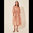 thumbnail image 4 of Vestido Midi Holgado Informal de Verano para Mujer, con Escote en V, Cordones, Media , Estampado Geométrico Bohemio Color Naranja M, 4 of 6