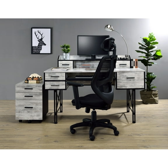 Safea Antique White & Black Finish Computer Desk