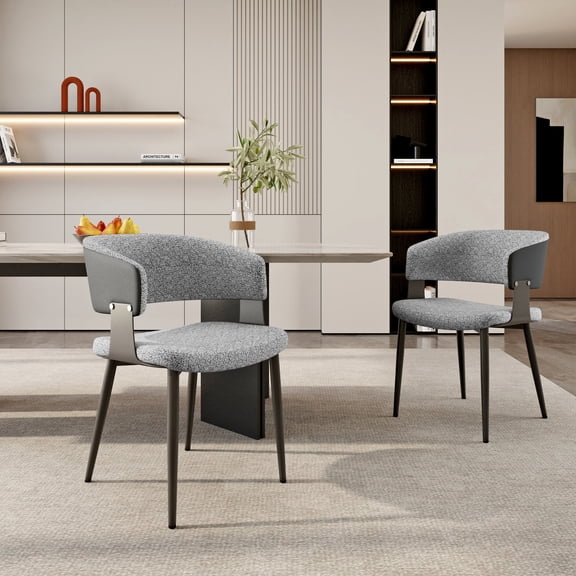 PU Leather Dining Chairs Set of 2, Mid Century Modern Kitchen Chairs with Padded Seat and Durable Iron Legs for Dining Room, Gray Chairs