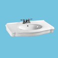 thumbnail image 2 of Darbyshire Wall Mount Bathroom Pedestal Sink Basin Part 34" Wide White Heavy Duty Ceramic Sink w/Backsplash, Overflow and Centerset Faucet Holes Renovators Supply, 2 of 5