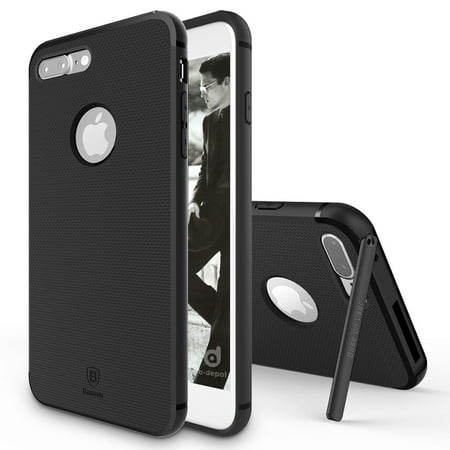 For Apple iPhone 7 Case, [Hermit Bracket] [Ultra Thin] [Hidden Stand] [Premium Lightweight] [Germany Bayer TPU] Case (Black)