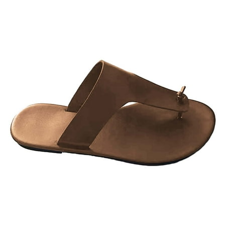 

LIANGP Women s Sandals Flat Clip Toe Slippers Casual Flat Leather Classic Slippers Open Toe Slip Heel Sandals Women s Shoes Brown Size 6.5