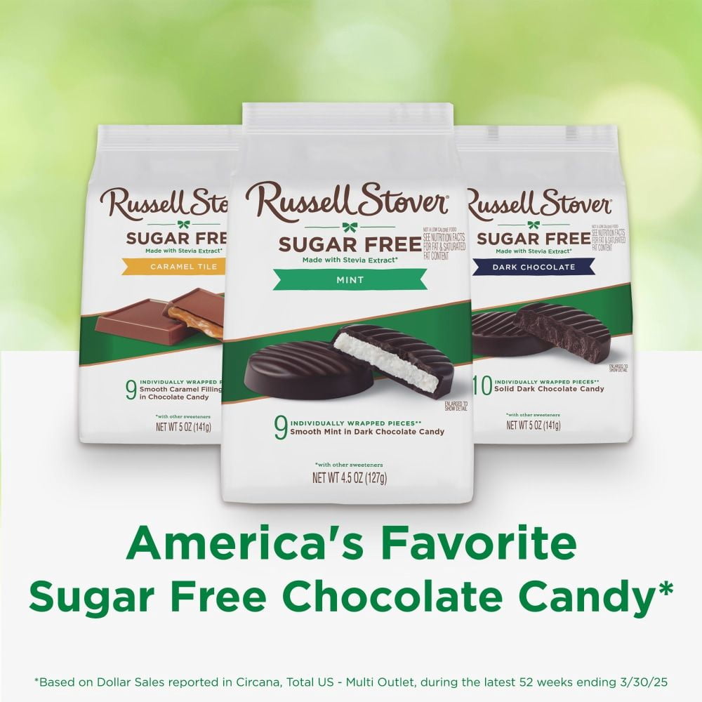 RUSSELL STOVER Sugar Free Dark Chocolate Mint Patties Candy, 4.5 oz bag - Pack of 2