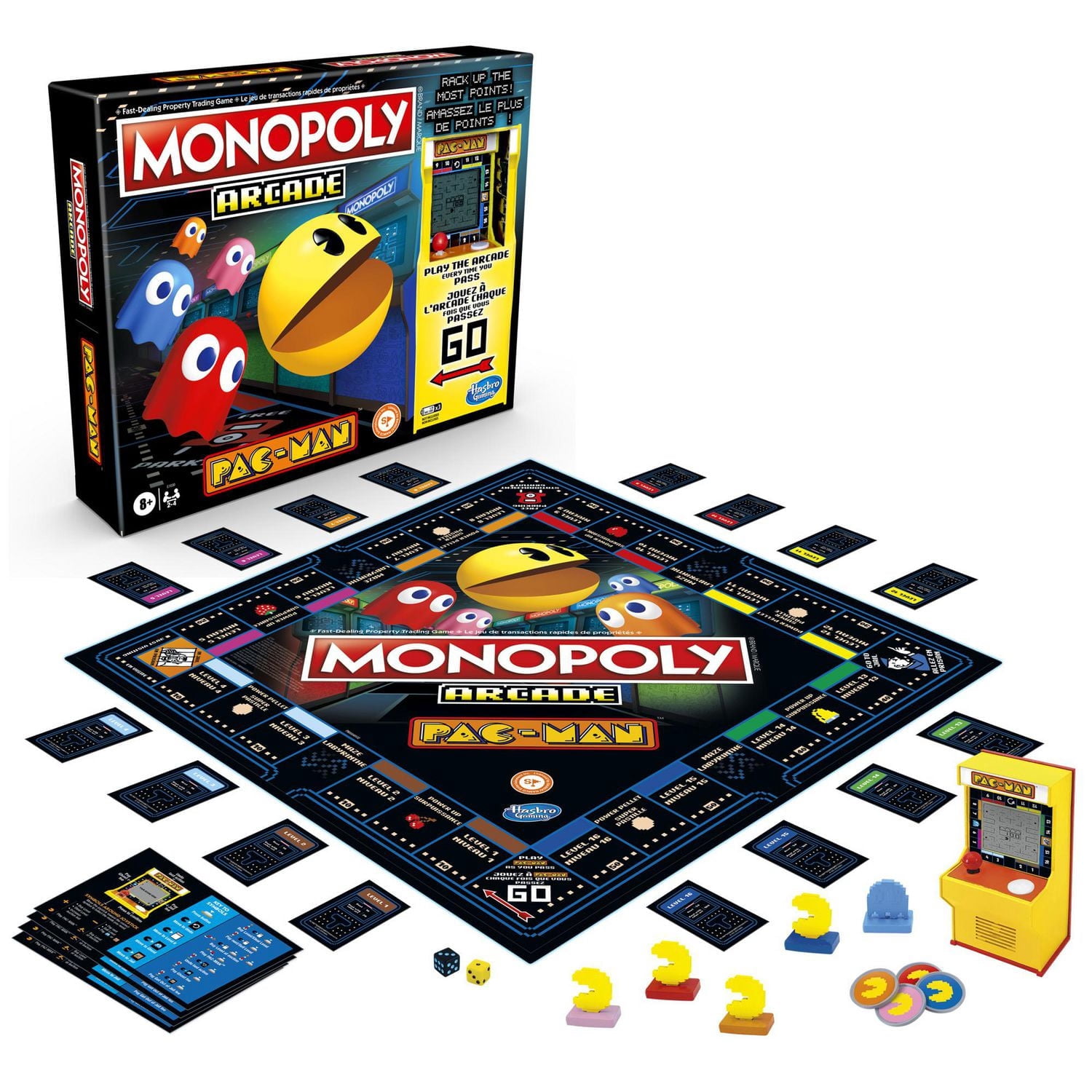 Monopoly Arcade Pac-Man, jeu de plateau Monopoly pour enfants, à partir de 8 ans, inclut unité bancaire et jeu d'arcade