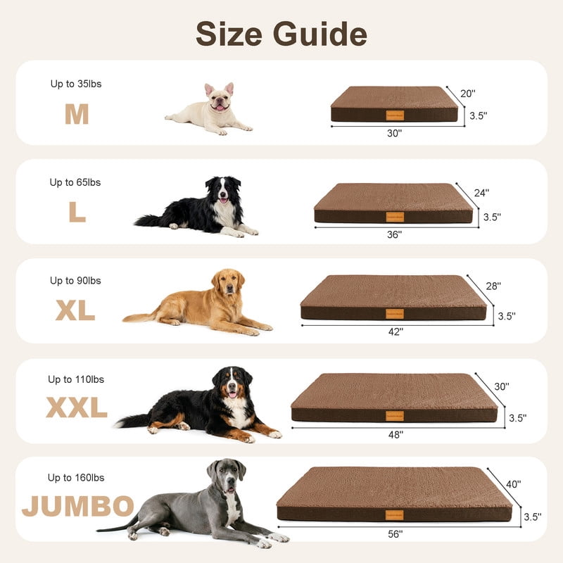 Exclusivo Mezcla Large Dog Bed with Removable and Washable Cover, Orthopedic Pet Bed for Crates, Non-Slip Bottom and Waterproof Liner, 42"×28", Brown