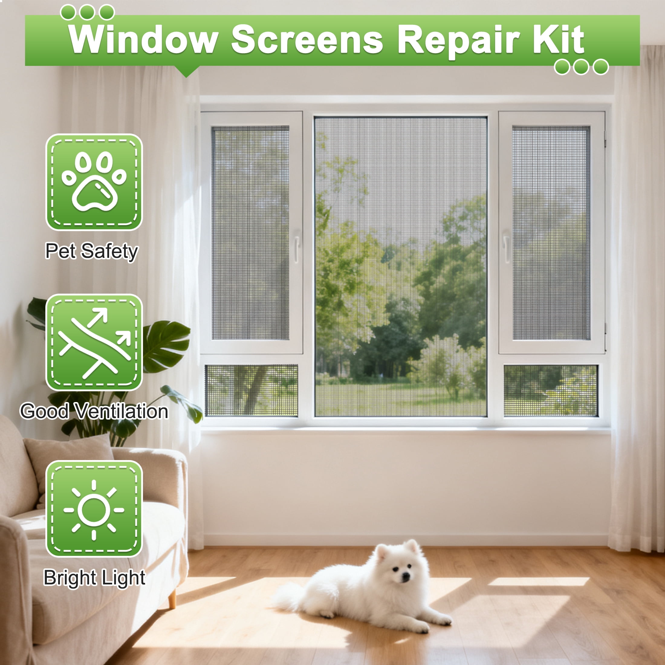 48 x 177 Inch Window Screen Repair Kit, Window Screen Mesh & Installation Tools, Window Mesh Replacement Kit, DIY Window Screen Repair Kit for Household Windows, Balcony and Entry Doors