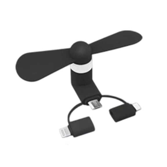 Stain Resistant Matte Black Multi Plug Mini Phone Fan Compact Body Silent Pocket Cooler For Business Sports Travel Outdoor Daily Carry