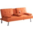 thumbnail image 3 of Faux Leather Convertible Folding Futon Sofa Bed with Adjustable Backrest, Movable Armrests, and Cup Holders for Living Room and Small Spaces, 3 of 9