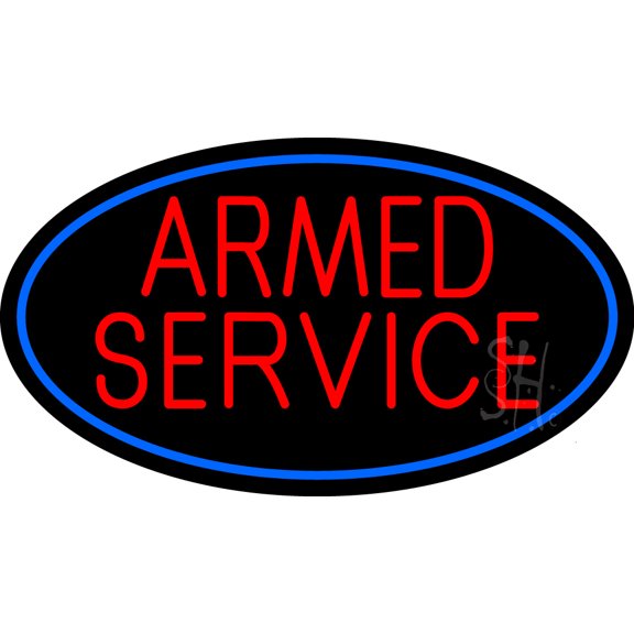 Armed Service With Blue Round LED Neon Sign 13 x 24 - inches, Black Square Cut Acrylic Backing, with Dimmer - Bright and Premium built indoor LED Neon Sign for Defence Force.