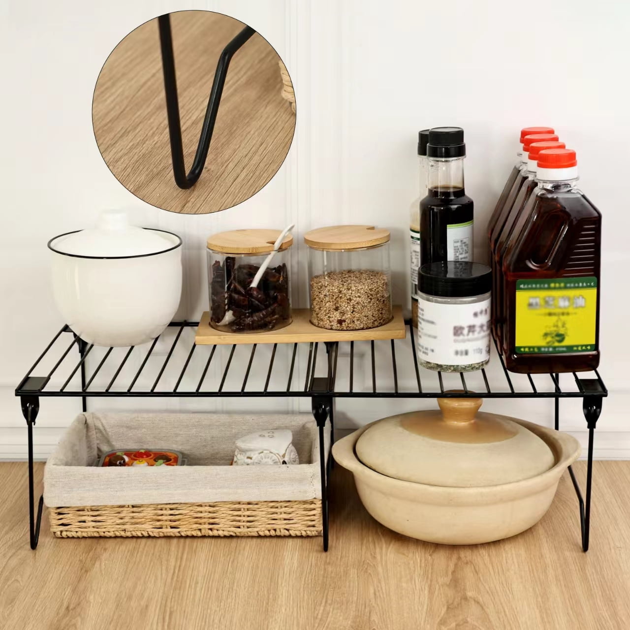 1/2-Piece Set freezer shelf,Stackable Cabinet Organizer Shelves,Foldable Pantry Shelf,Plate, Dish,Rustproof Metal Storage Organizer