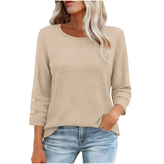 Womens Tops Lace Crochet Shirts, Dressy Casual 3/4 Length Sleeve, Fall Fashion Blouses Knit Tops