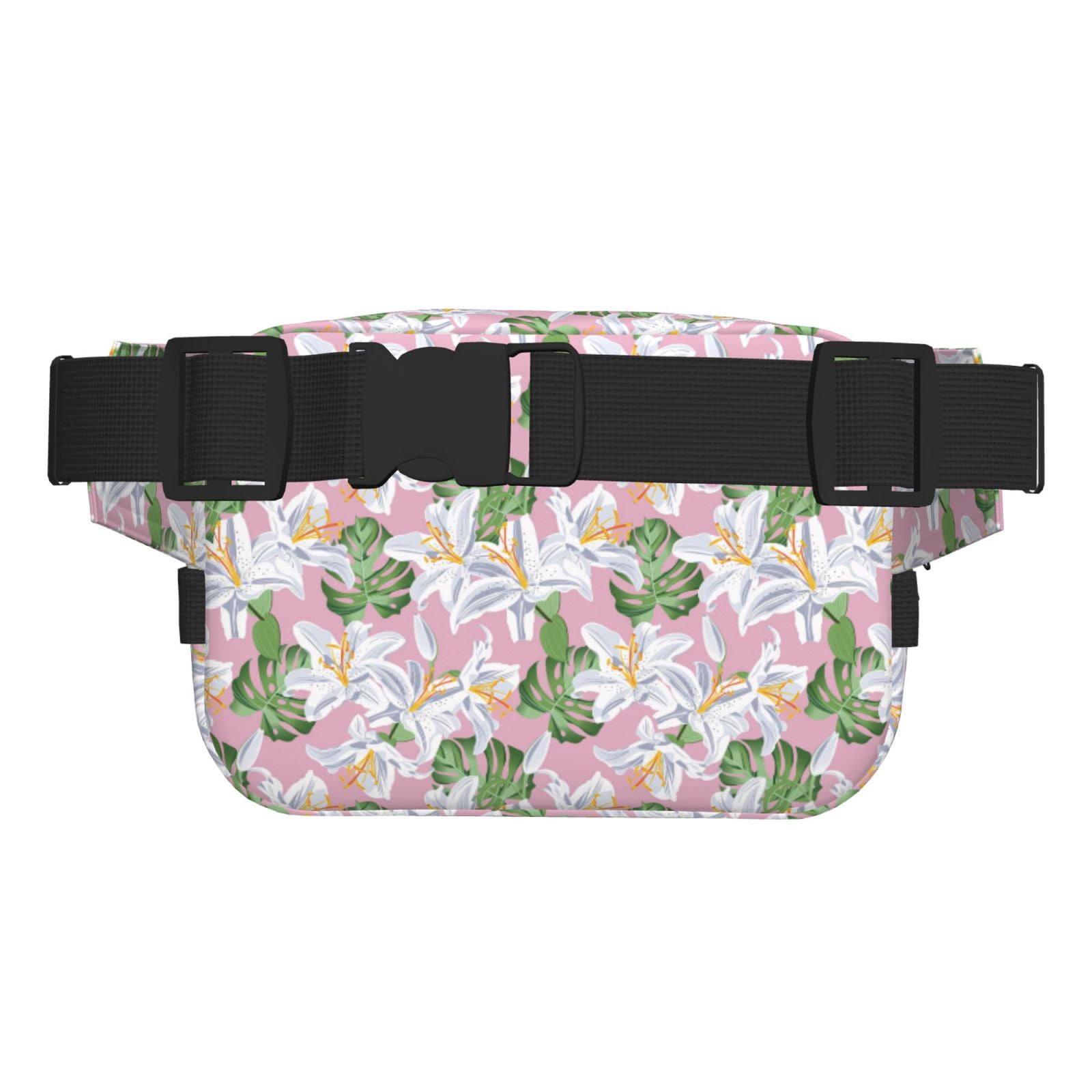 Picia Lilies Flowers Print Square Double-Layer Waist Bag Mini Adjustable Waist Belt Bag Exercise Running Travel Hiking