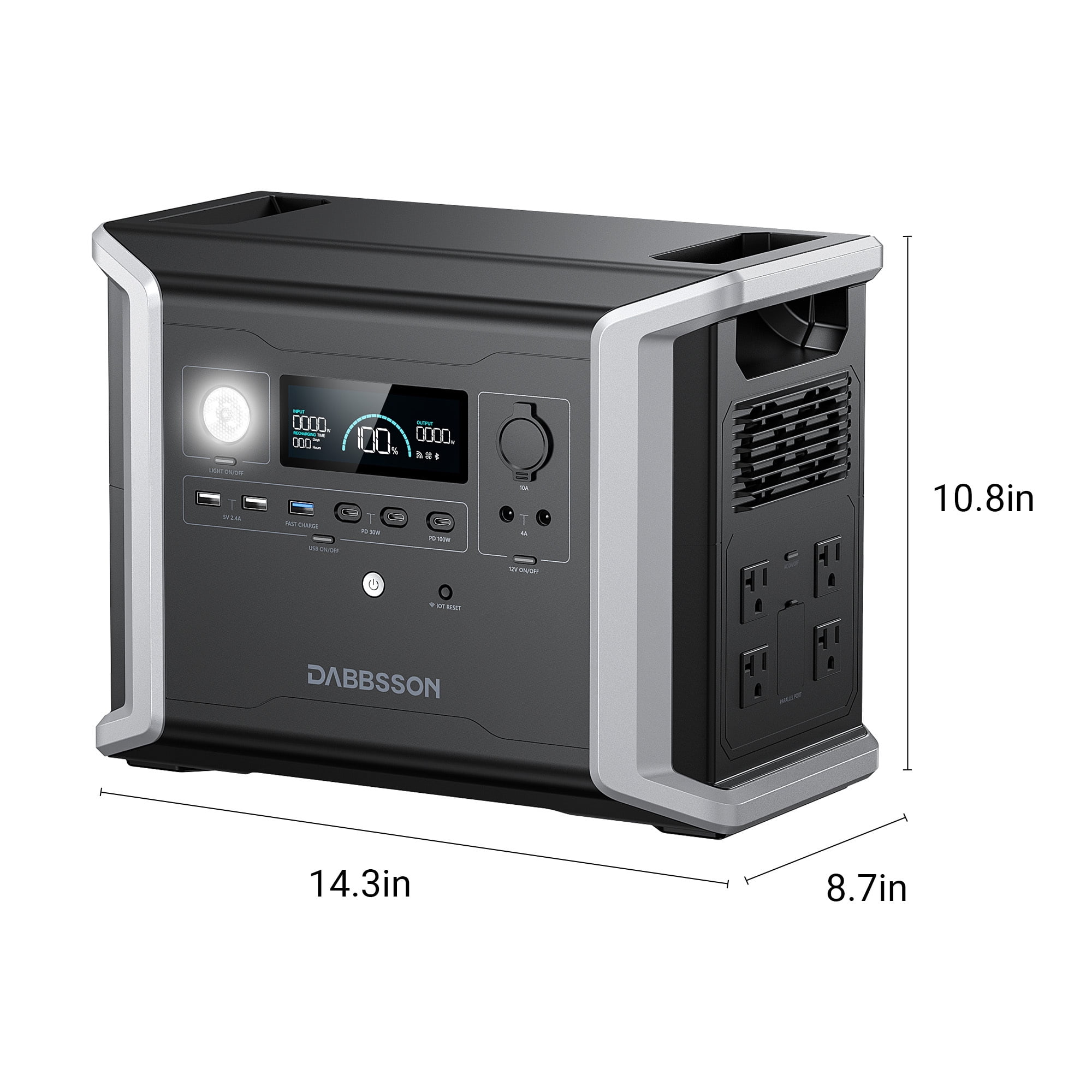 Dabbsson 1330Wh 1200W Portable Power Station Solar Generator, AC Output x4 Surge 2400W, EPS 15ms, 4500 cycles to 80% capacity, for Camping Road Trip