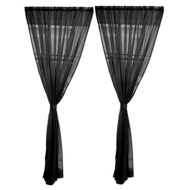 Elegante cortina de gasa para ventana, 2 paneles, extra ancha para patio corredizo Negro 100x270cm