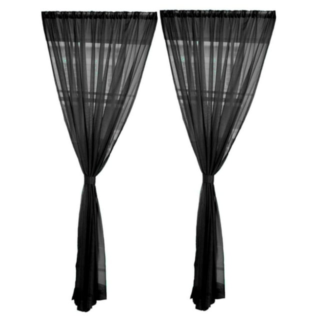 2 Panel Romantic & Window Voile Curtains Panel Valance Drape - with 2.4-inch Rod , Black - 200x200cm