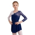 thumbnail image 4 of Jowowha Kids Girls Shiny Long Sleeve Figure Ice Skating Gymnastics Leotard Dress Ballet Dance Dress Navy Blue 8, 4 of 7