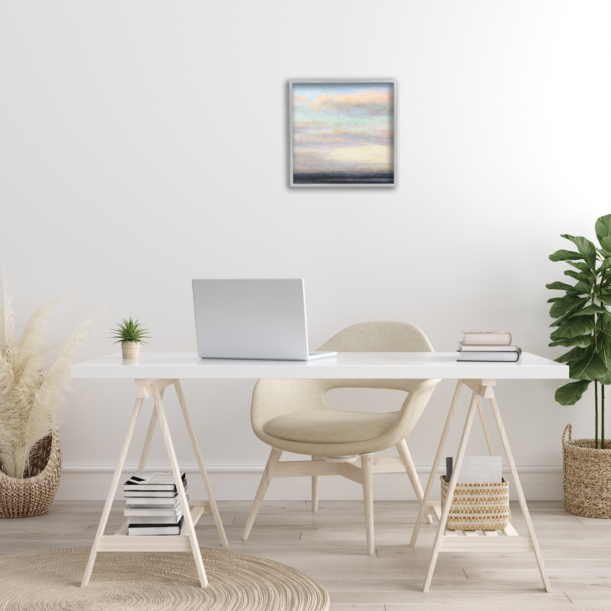 Stupell Industries Cloudy Abstract Bay Scene Coastal Painting Gray Framed Art Print Wall Art, 17 x 17