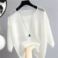 thumbnail image 2 of Spring and Summer New Ice Silk Knitted Vest Top Hollow Out Thin Bottoming Sling Streetwear Womens Clothing White Shirt 13686, 2 of 9