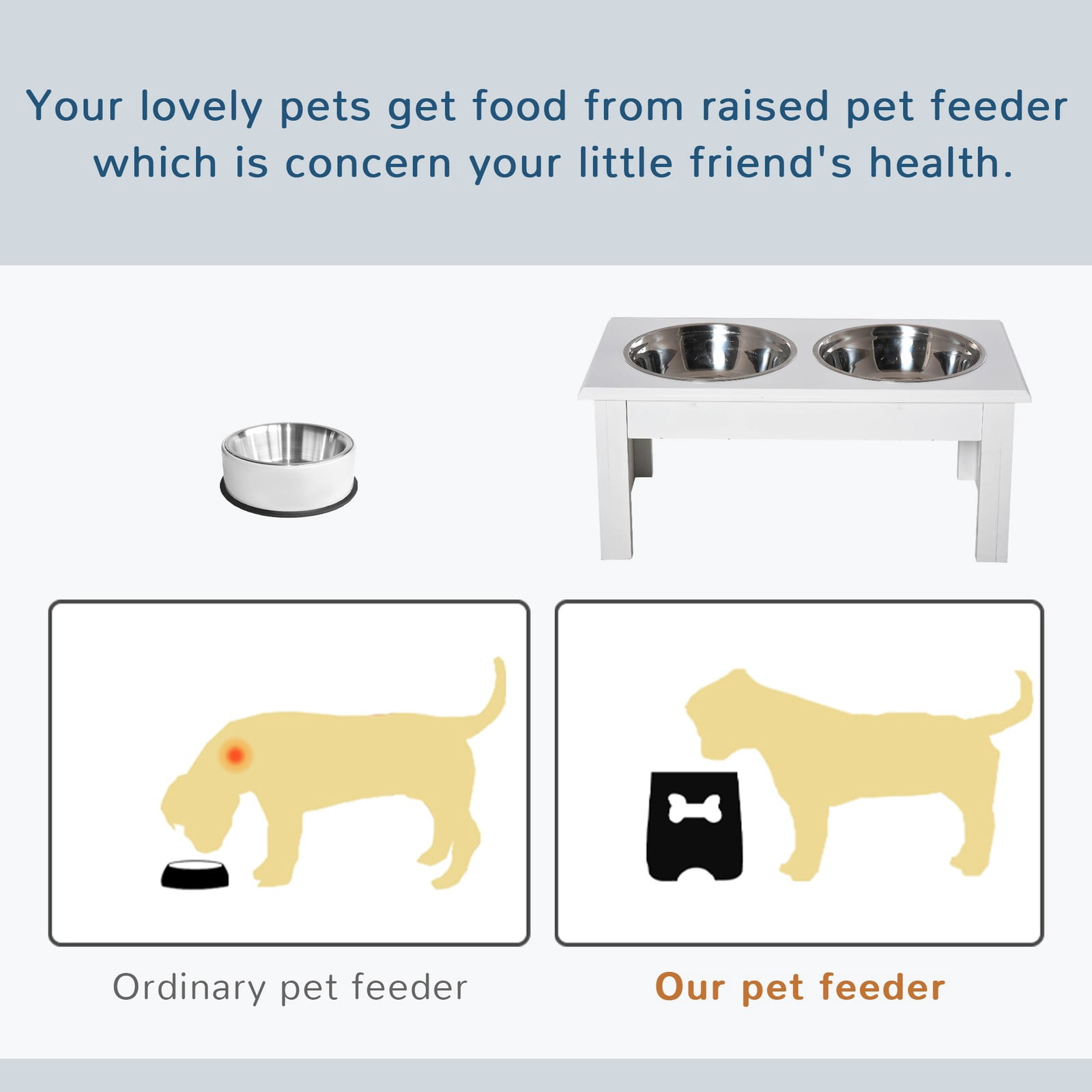 LINJH Elevated Dog Bowls & Dog Food Stand Pet Feeding Station W/ Stainless Steel White