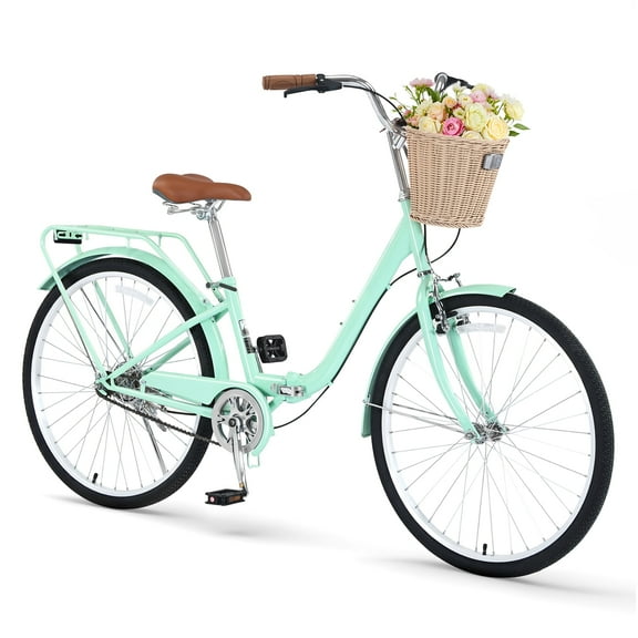 SERAY 26 inch Folding Cruiser Bike for Adults, Single-Speed, Steel Frame, Rear Rack & Fenders, Comfortable City Commuter Bicycle for Men & Women