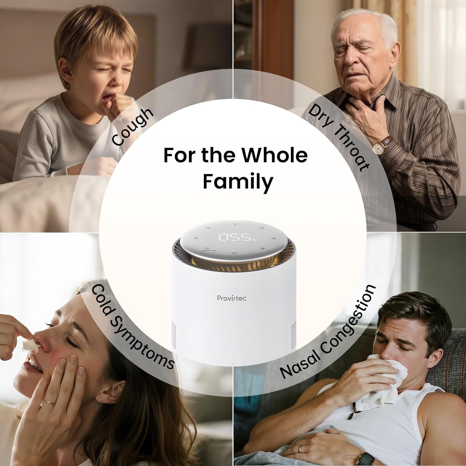 MistFree Evaporative Humidifier for Bedroom, 3L No White Dust for Sensitive Individuals & Kids, Auto Humidity Control, Ultra Quiet Sleep Mode, Easy Clean Tank for Office & Small Room HC13