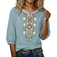 thumbnail image 2 of Embroidered Cotton Linen Shirts Floral Blouses 3/4 Sleeve Gauze Boho Tops Linen Shirts for Women Boho Tunic Tops Boho Blouse Embroidered Tops Puff Sleeve Peasant Tops Casual Bohemian Shirts, 2 of 4
