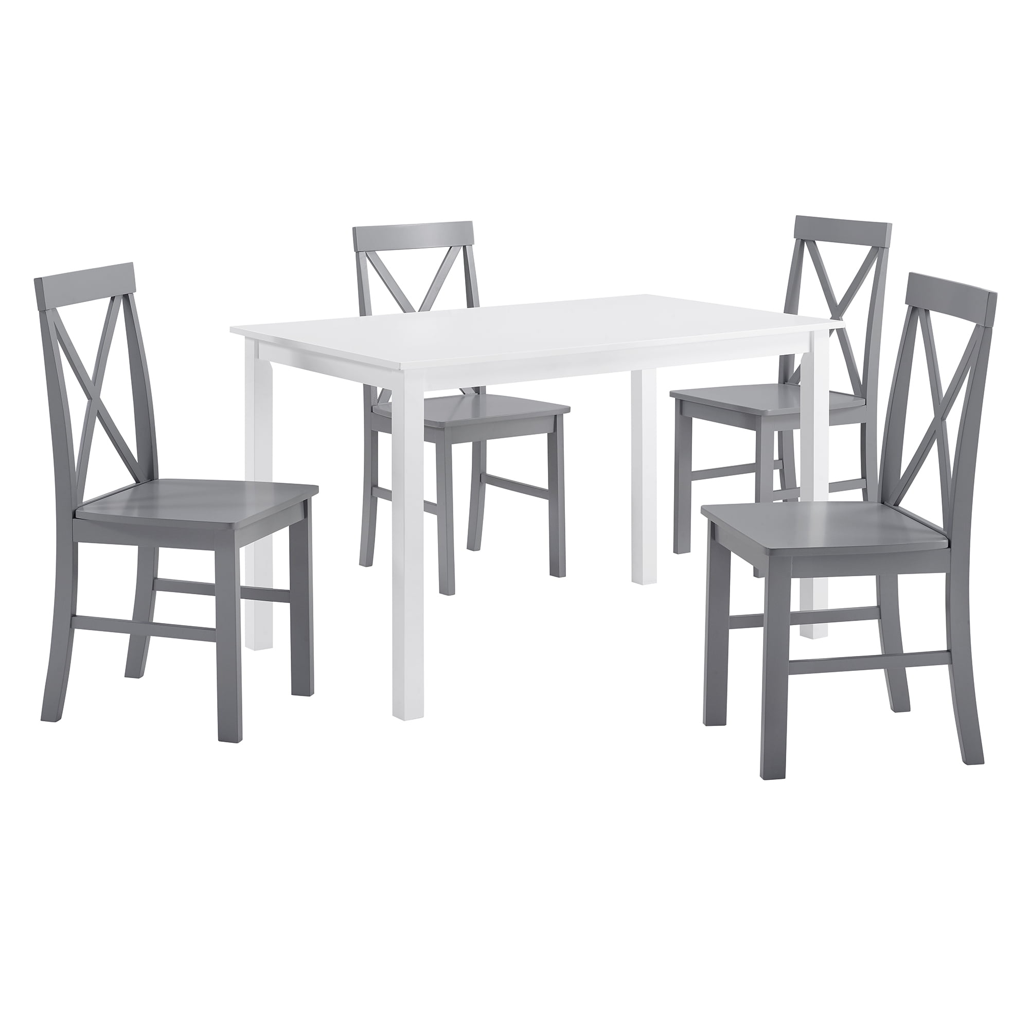Solid Pine Wooden Dining Table and 4 Chairs Set Home Kitchen Furniture Set,White/Grey I Shape 