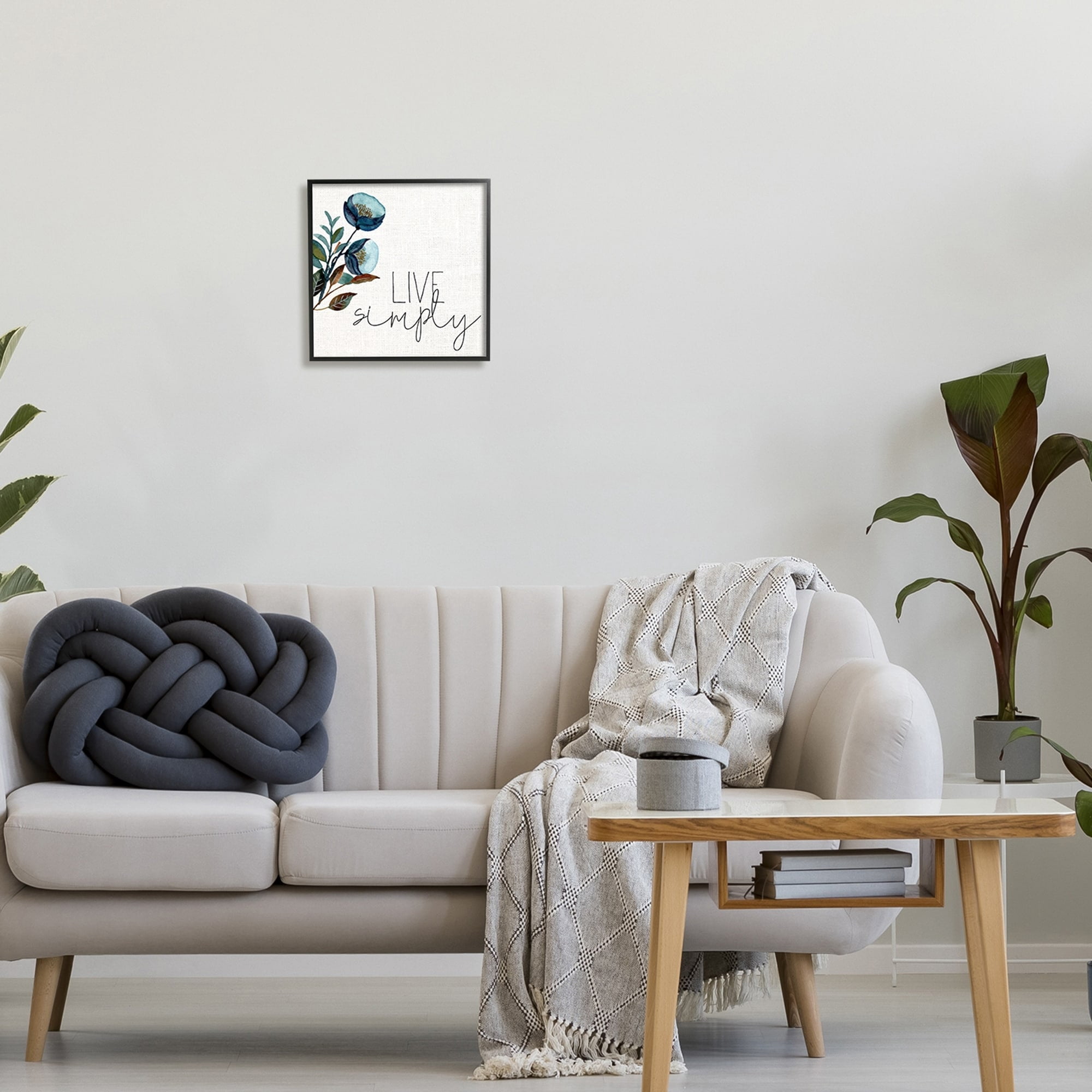 Stupell Industries Live Simply Calligraphy Phrase Blue Flower Botanicals Framed Wall Art, 24 x 24, Design by Kim Allen