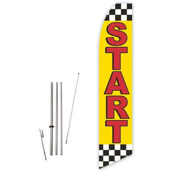 Start Yellow Super Novo Feather Flag - Complete with 15ft Pole Set and Ground Spike