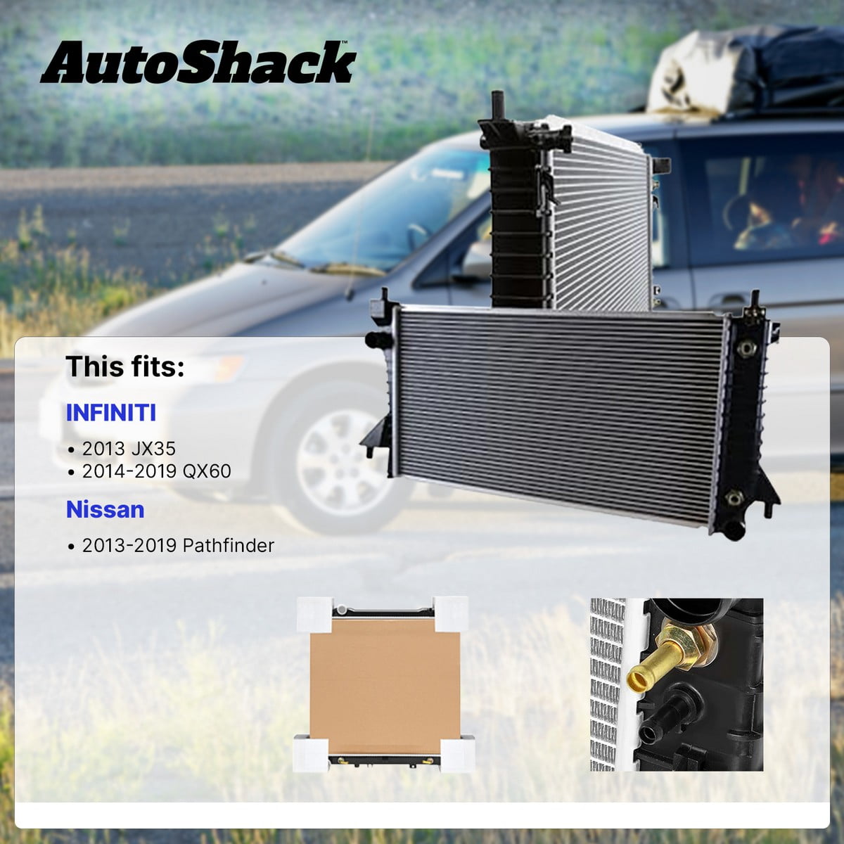 Autoshack Radiator Compatible with Nissan & INFINITI, Pathfinder 2013-2020 QX60 2014-2020 JX35 2013, L4 2.5L V6 3.5L, with Transmission Oil Cooler