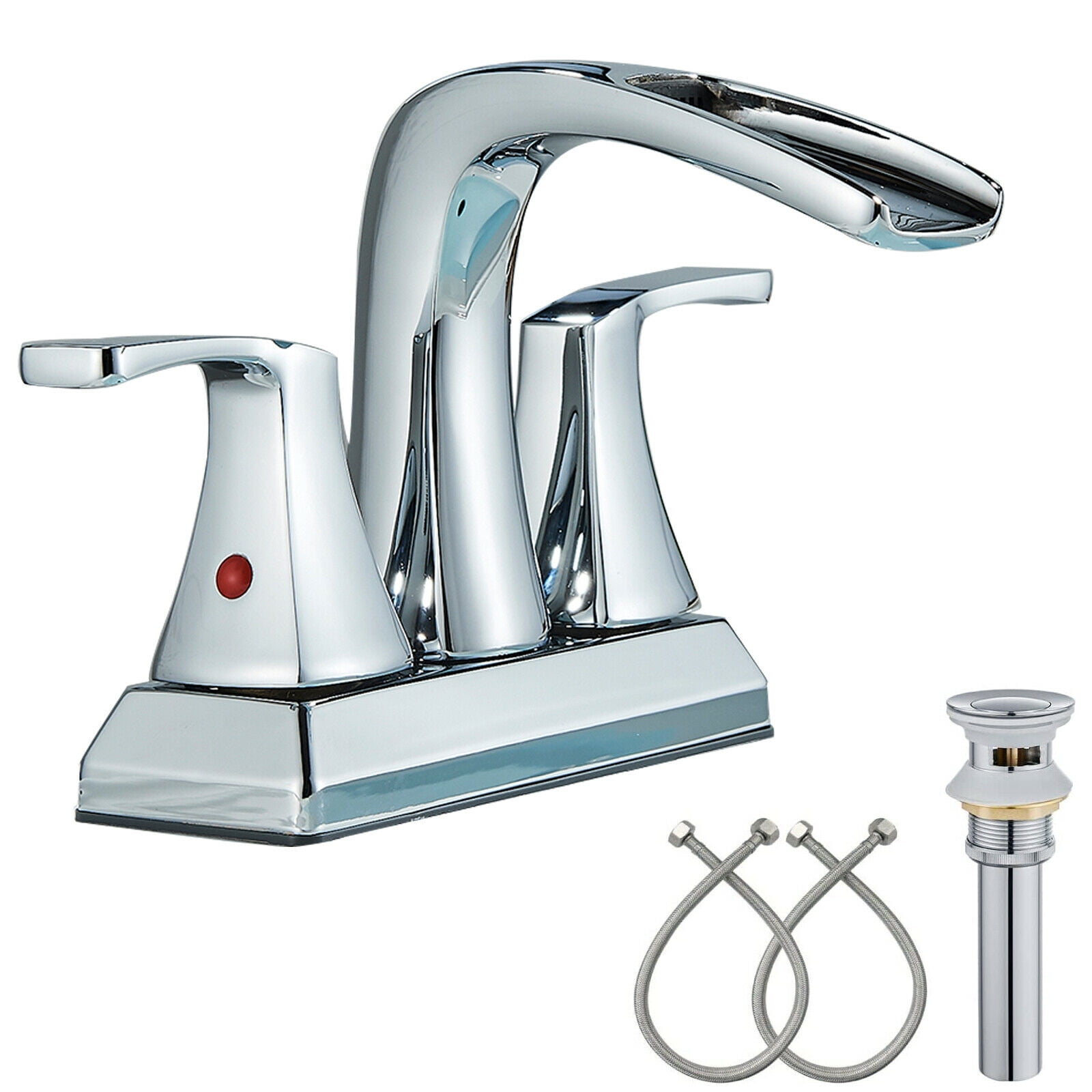 YouLoveIt 2 Handles Waterfall Bathroom Faucet with Metal Popup Drain