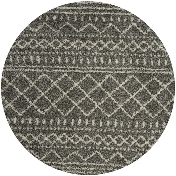 SAFAVIEH Arizona Teagan Geometric Shag Area Rug, Brown/Ivory, 3'2" x 3'2" Round
