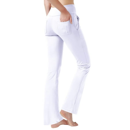 nuveti Womens High Waisted Boot cut Yoga Pants 4 Pockets Workout Pants  Tummy control Women Bootleg Work Pants Dress Pants (White, X-Large) 