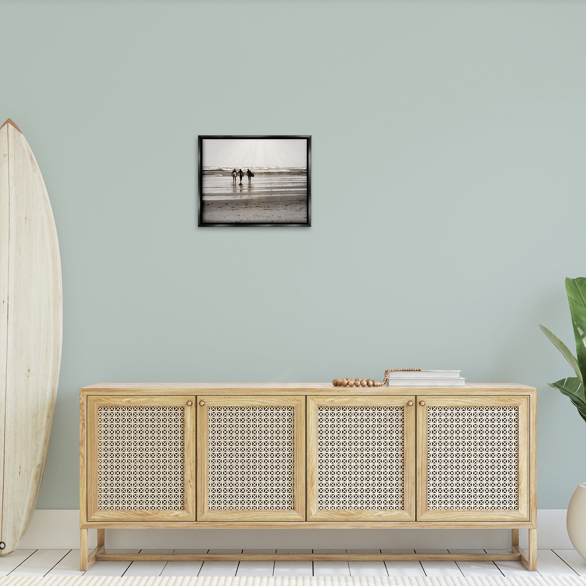 Stupell Industries Strolling Surfer Friends Landscape Photography Black Floater Framed Canvas Art Print Wall Art, 21 x 17