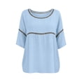 thumbnail image 5 of Wlynlyn Summer Tops for Women 3/4 Sleeve Length Crewneck Lace Patch Casual Dressy Blouses Vintage Loose Fitted Tunic Trendy Shirts, 5 of 9