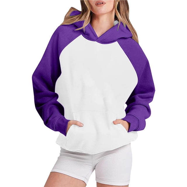 Timegard Sweatshirts for Women Long Sleeve Hoodies Pullover Fall Color Block Loose Tops with Pockets