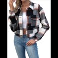 thumbnail image 3 of Chaqueta Corta de con Botones para Mujer, Estilo Informal A Cuadros, de Larga Negro S, 3 of 10