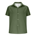 thumbnail image 5 of Ecqkame Men's Button Down Shirt Short Sleeve Turndown Solid Color Casual Breathable Tops Summer Business Dress Shirt Army Green XXXL, 5 of 6