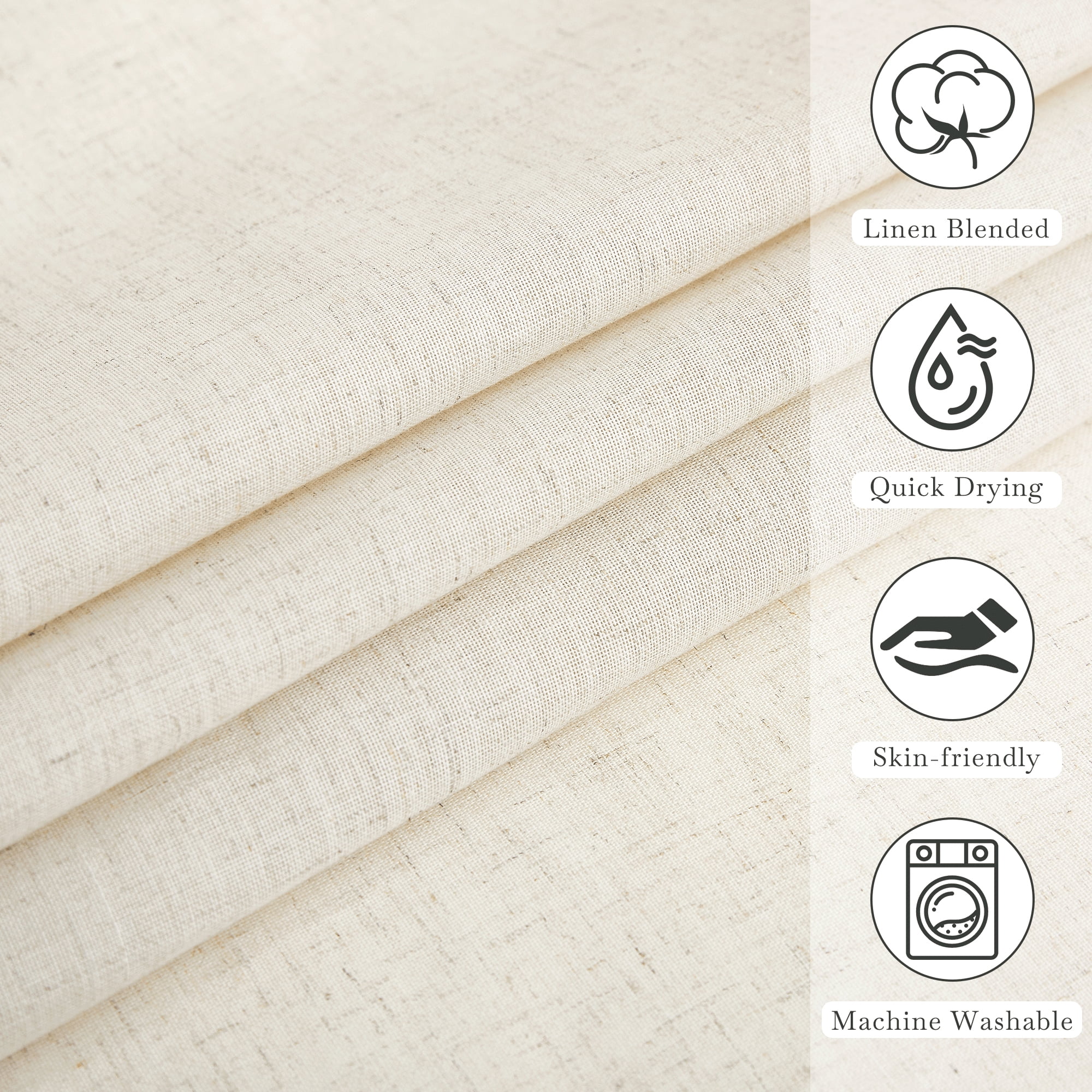 NICETOWN Natural Linen Shower Curtain for Bathroom Lightweight Waterproof Linen Blend Button Hole Semi Sheer Shower Curtains for Bathtub, 72"x72", Hooks Included