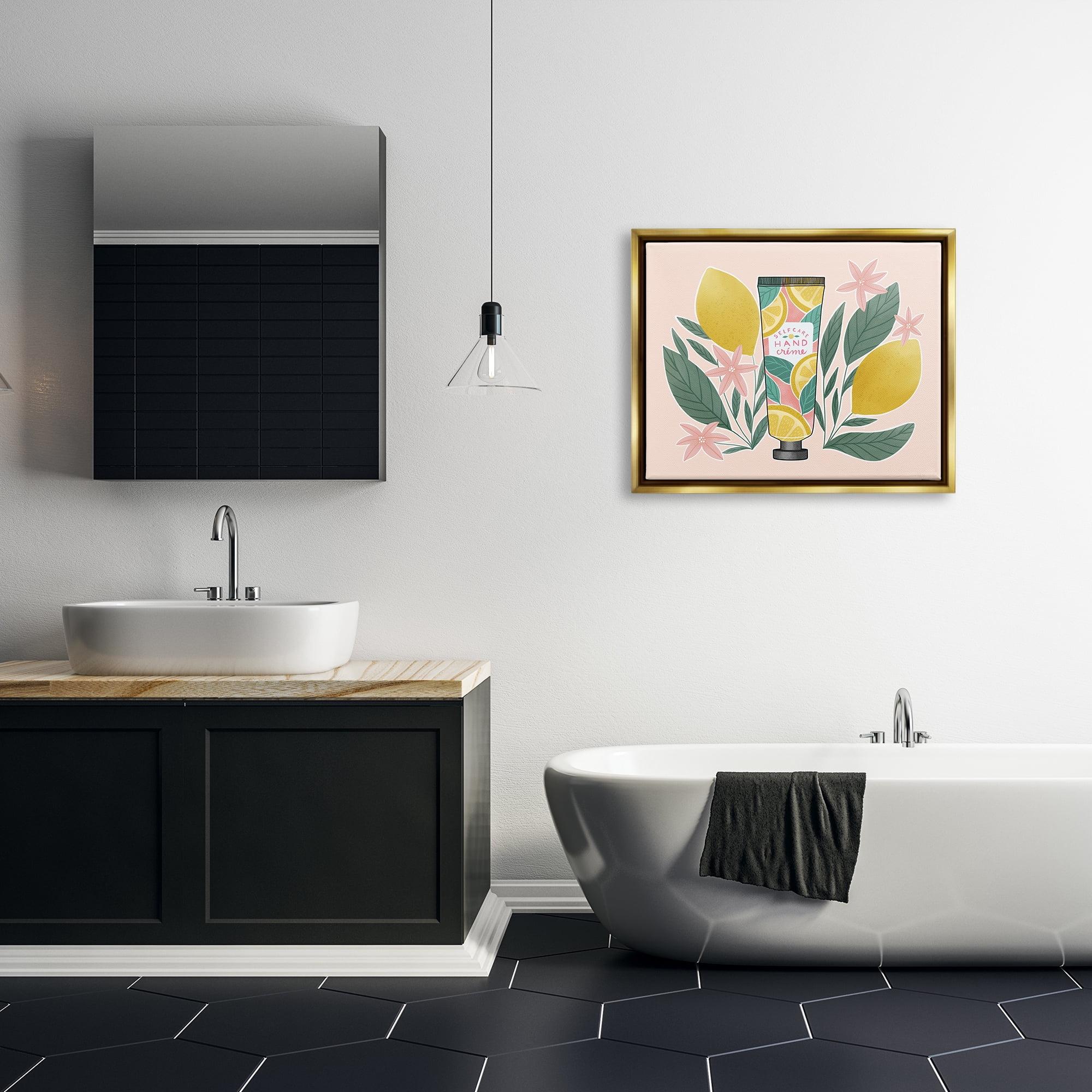 Stupell Industries Self Care Hand Creme Citrus Herbs Botanical & Floral Painting Gold Floater Framed Art Print Wall Art