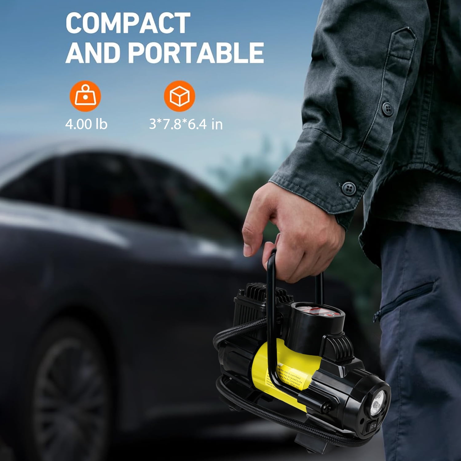 5 Heavy Duty Portable 12V 1 Car Tire Inflator Pump Air Compressor 140W 150 PSI, Gold