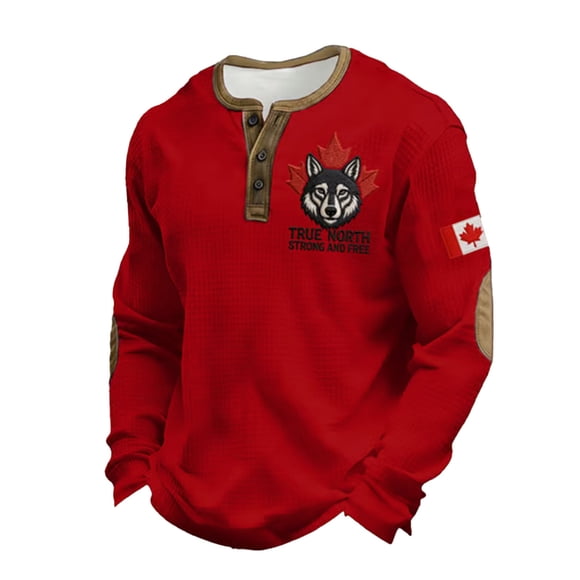 Canadian Graphic Print Button Down Long Sleeve Shirt for Everyday Wear with Comfortable Blend Casual Mens Tee