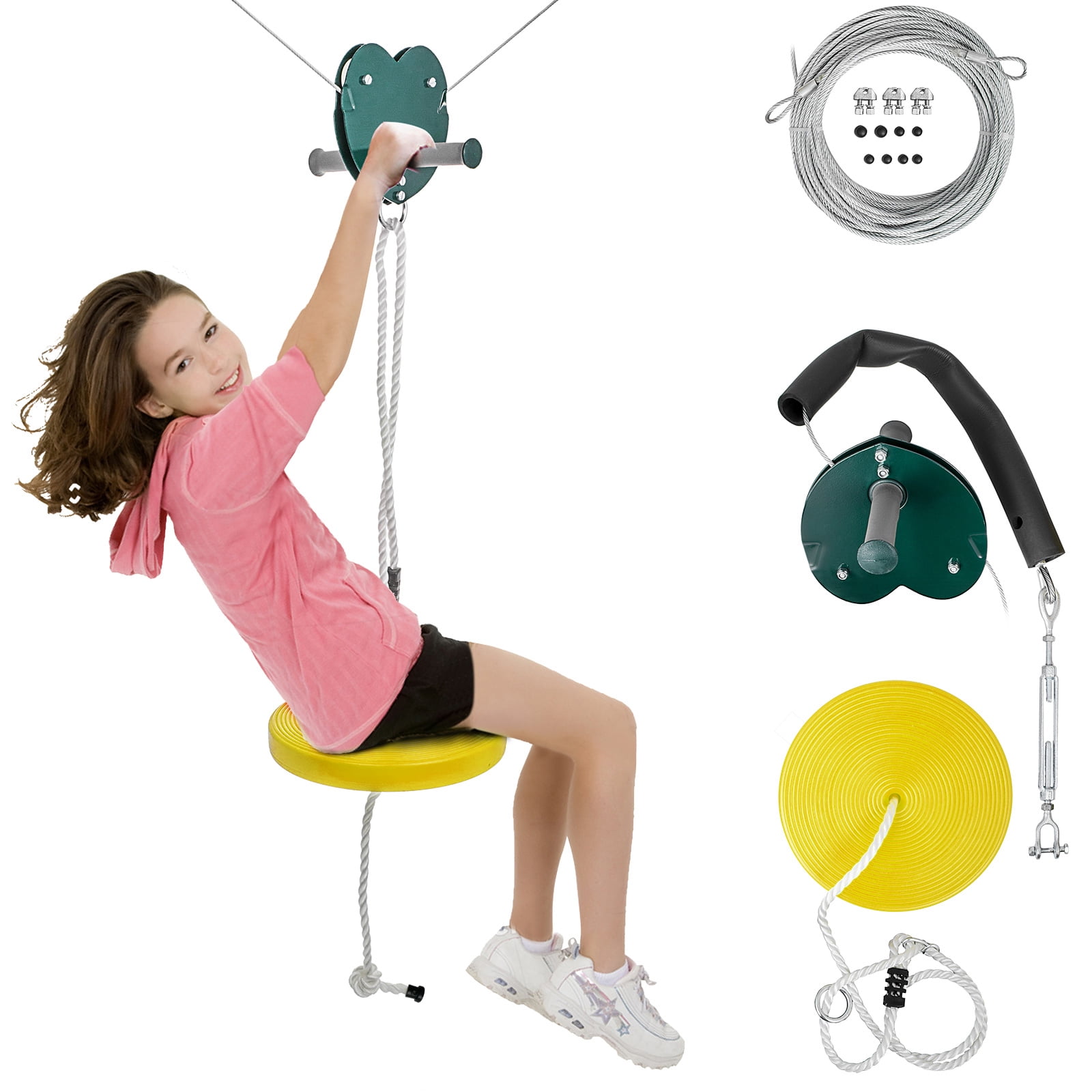 Zipline For Backyard Trolley Stainless Steel Details about   82FT Kids Zip Line Kit With Seat 