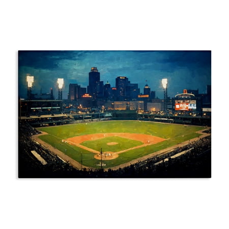 Baseball Stadium at Night Canvas Wall Art, design by Arlington Prints