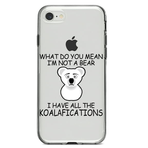 DistinctInk Clear Shockproof Hybrid Case for iPhone 7 8 SE (2020 Model) 4.7" Screen TPU Bumper Acrylic Back Tempered Glass Screen Protector - Not a Bear? I have the Koala-fications