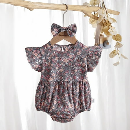 

Hunpta Infant Newborn Baby Girls Short Ruffled Sleeve Floral Romper With Headbands Outfit Set Clothes 2PCS
