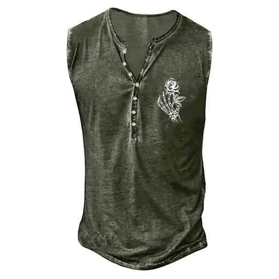 XIAOCHA Mens Graphic Printed Tank Top Henley Neck Sleeveless Casual Muscle Vintage Tee Shirt