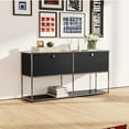 thumbnail image 5 of Cottinch 2-Tier Accent Cabinet,Metal Storage Cabinets with 2 Doors,Open Shelf,Freestanding Organizer for Living Room,Black, 5 of 9