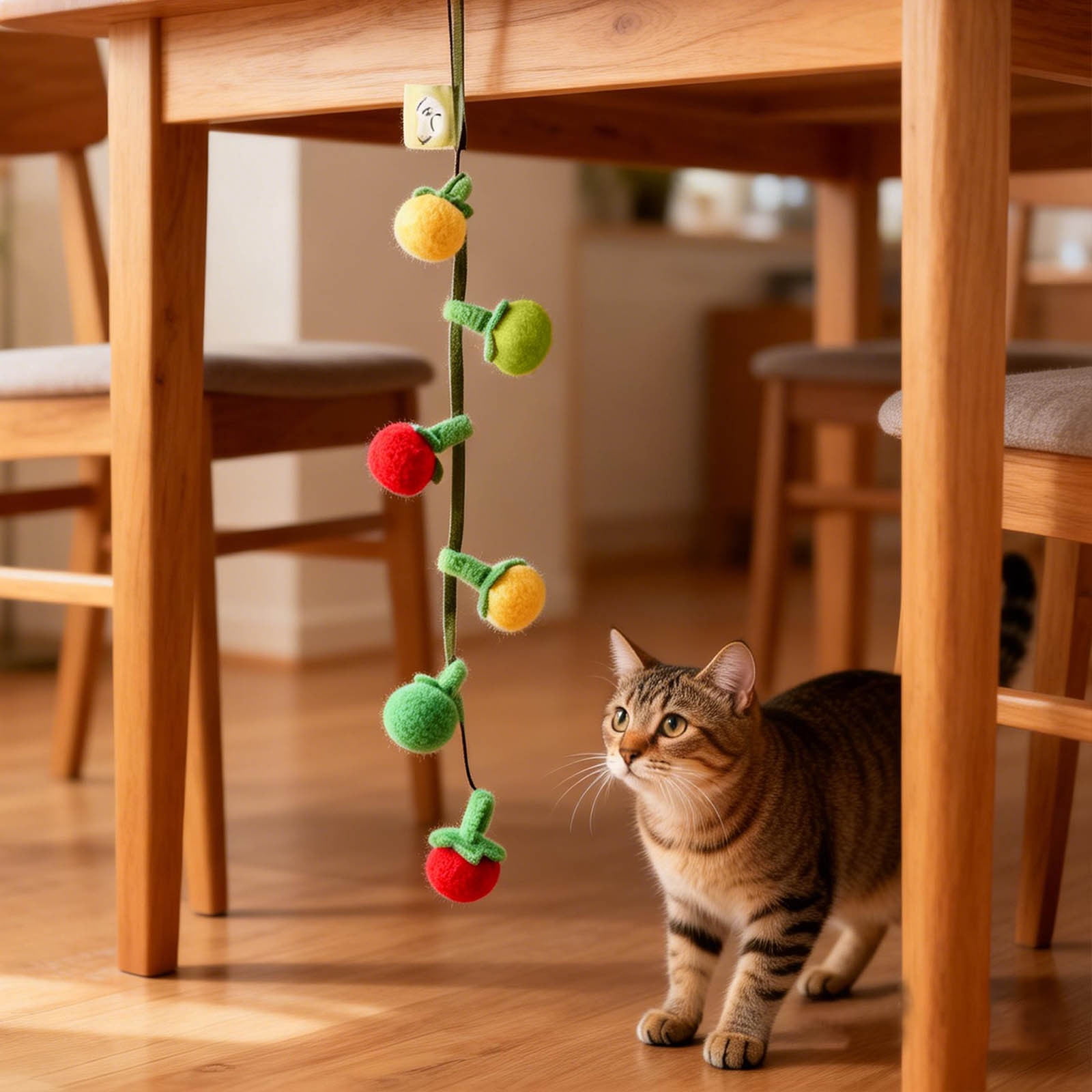 Interactive Cat Toy with Catnip, Squeaky Persimmons & Tomatoes Shapes - Hangable String with Bells, Soft Chew Spring Kicker for Kittens and Adult Cats